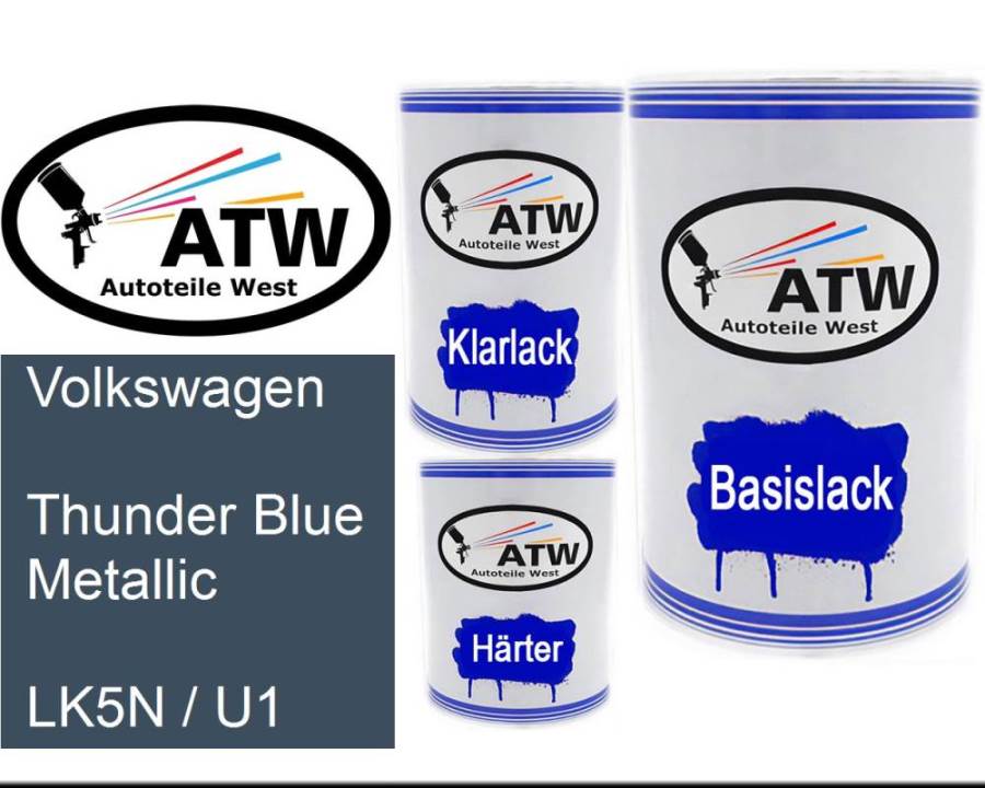 Volkswagen, Thunder Blue Metallic, LK5N / U1: 500ml Lackdose + 500ml Klarlack + 250ml Härter - Set, von ATW Autoteile West.